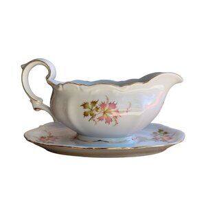 Mitterteich Bavaria Floral Gold Germany GRAVY BOAT Autumn Leaves Pink Green M19